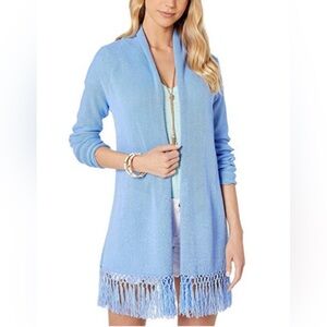 Lilly Pulitzer Tatum Sky Blue Cardigan with Fringe Size Large NWOT